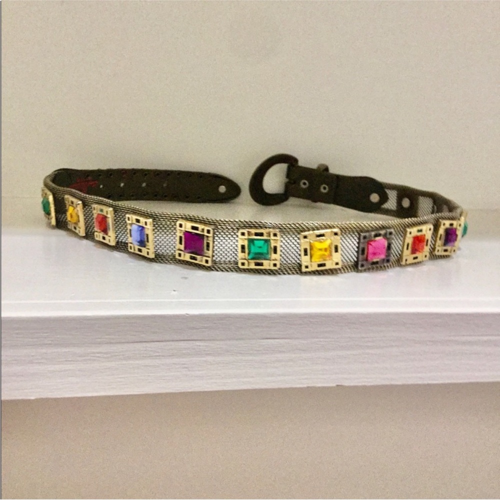 Rainbow Jeweled Sand Castle Gold Metallic Mesh Belt New York 1970s 1980s disco